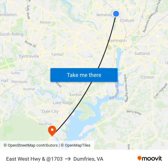 East West Hwy & @1703 to Dumfries, VA map