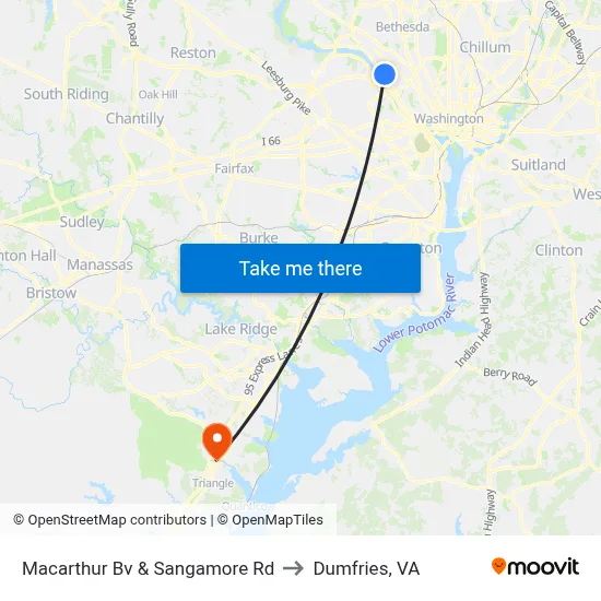 Macarthur Bv & Sangamore Rd to Dumfries, VA map