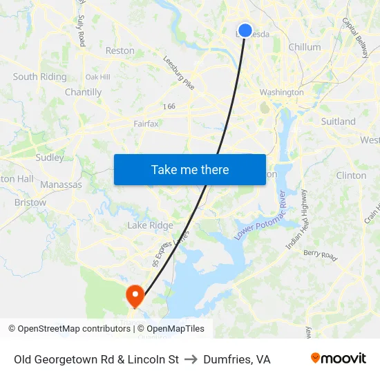 Old Georgetown Rd & Lincoln St to Dumfries, VA map