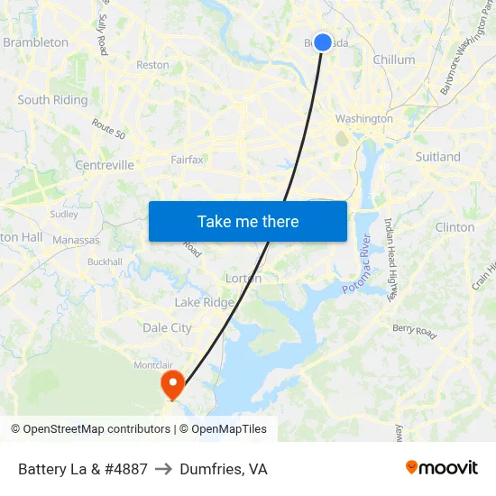 Battery La & #4887 to Dumfries, VA map