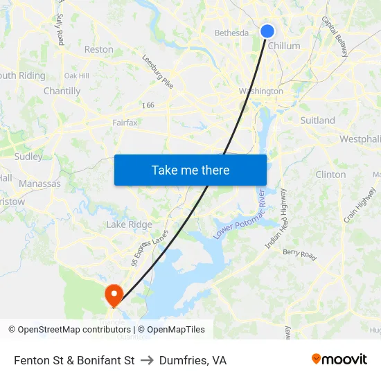 Fenton St & Bonifant St to Dumfries, VA map