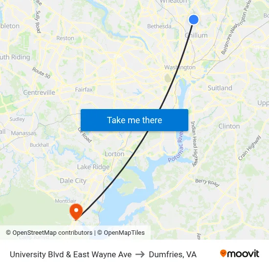 University Blvd & East Wayne Ave to Dumfries, VA map