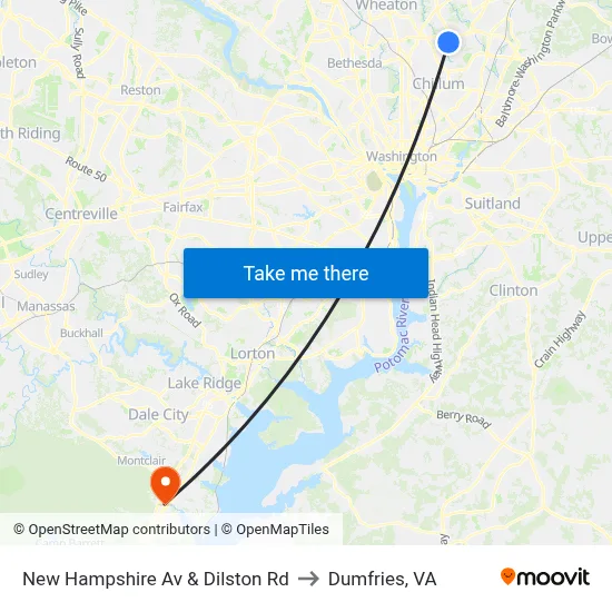 New Hampshire Av & Dilston Rd to Dumfries, VA map