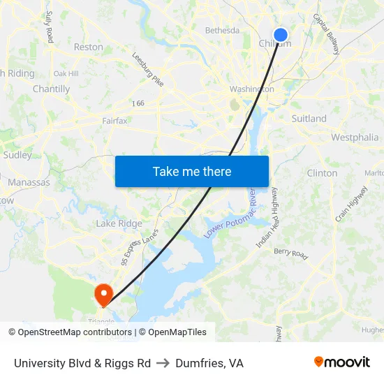 University Blvd & Riggs Rd to Dumfries, VA map