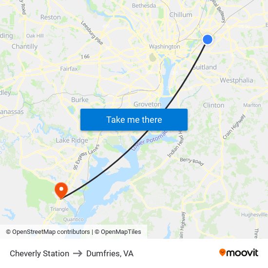 Cheverly Station to Dumfries, VA map