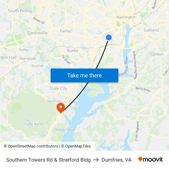 Southern Towers Rd & Stratford Bldg to Dumfries, VA map