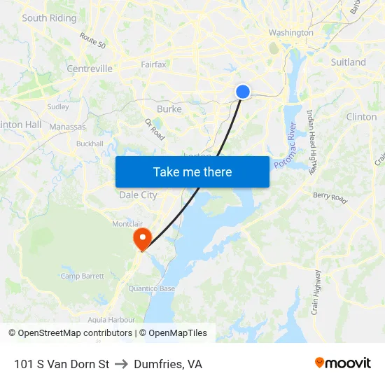101 S Van Dorn St to Dumfries, VA map