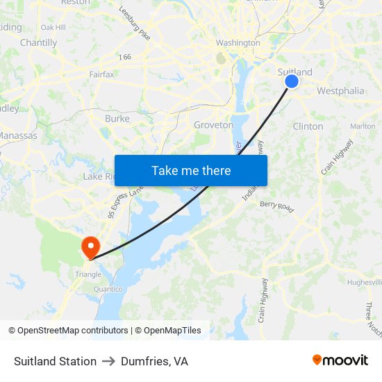 Suitland Station to Dumfries, VA map