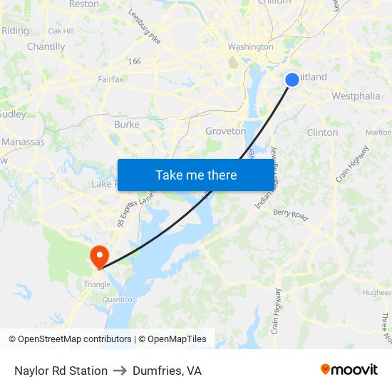 Naylor Rd Station to Dumfries, VA map