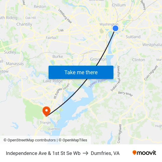 Independence Ave & 1st St Se Wb to Dumfries, VA map