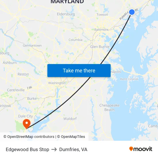 Edgewood Bus Stop to Dumfries, VA map