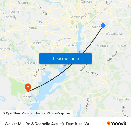 Walker Mill Rd & Rochelle Ave to Dumfries, VA map