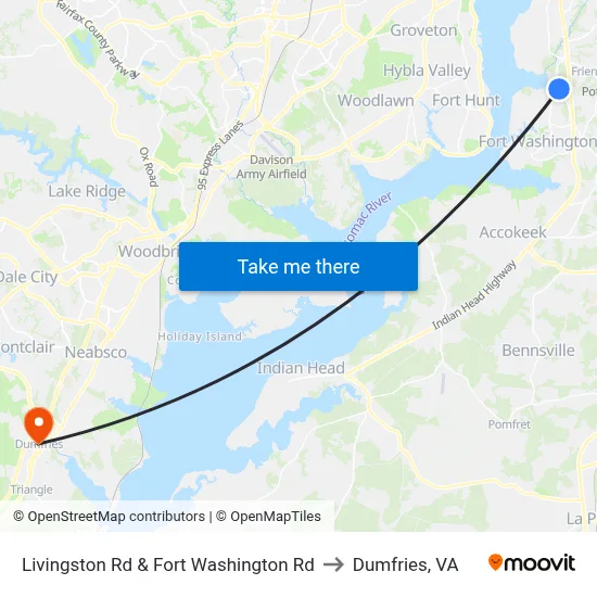 Livingston Rd & Fort Washington Rd to Dumfries, VA map