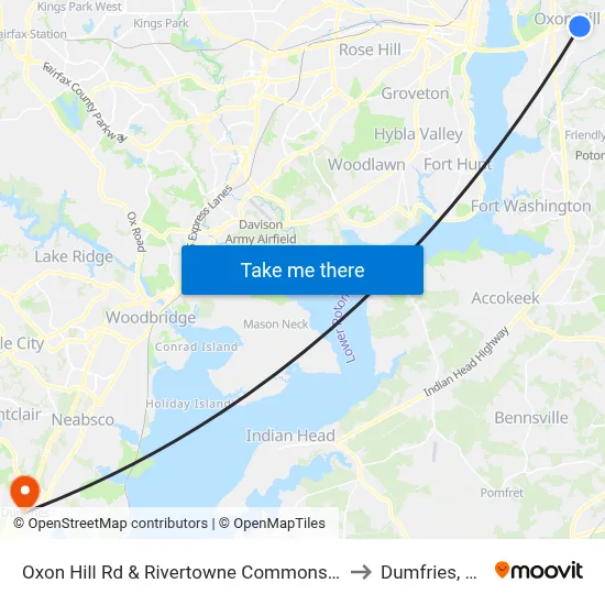 Oxon Hill Rd & Rivertowne Commons M to Dumfries, VA map