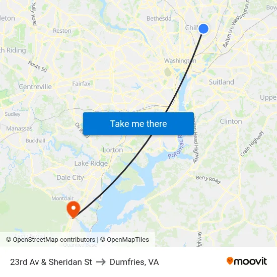 23rd Av & Sheridan St to Dumfries, VA map