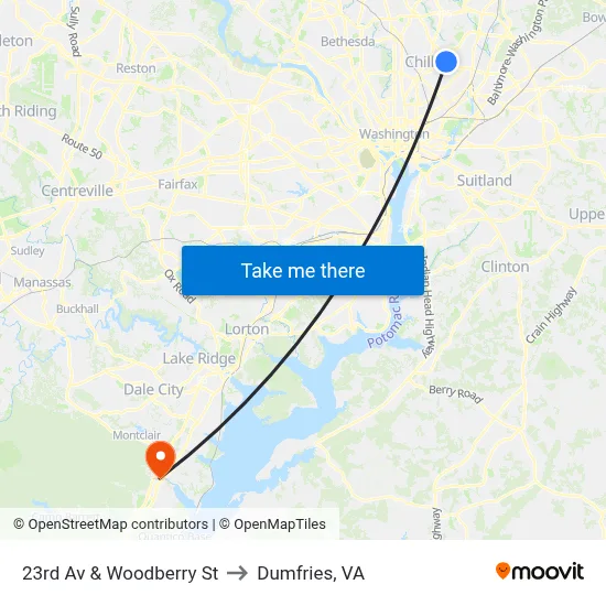 23rd Av & Woodberry St to Dumfries, VA map