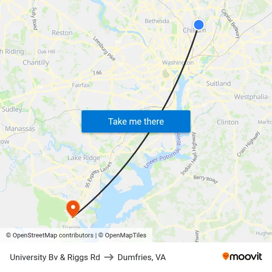 University Bv & Riggs Rd to Dumfries, VA map
