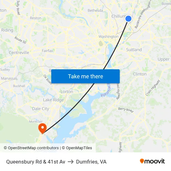 Queensbury Rd & 41st Av to Dumfries, VA map