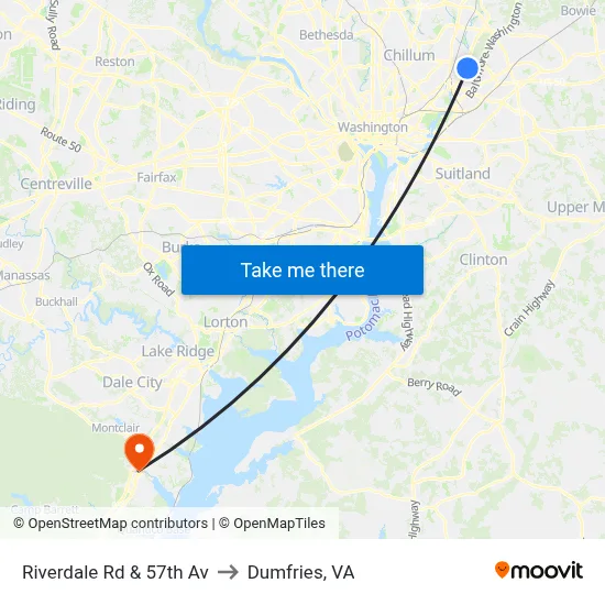 Riverdale Rd & 57th Av to Dumfries, VA map