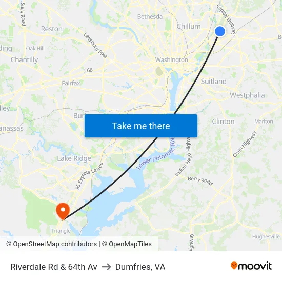 Riverdale Rd & 64th Av to Dumfries, VA map