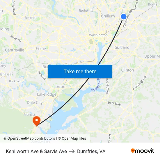 Kenilworth Ave & Sarvis Ave to Dumfries, VA map