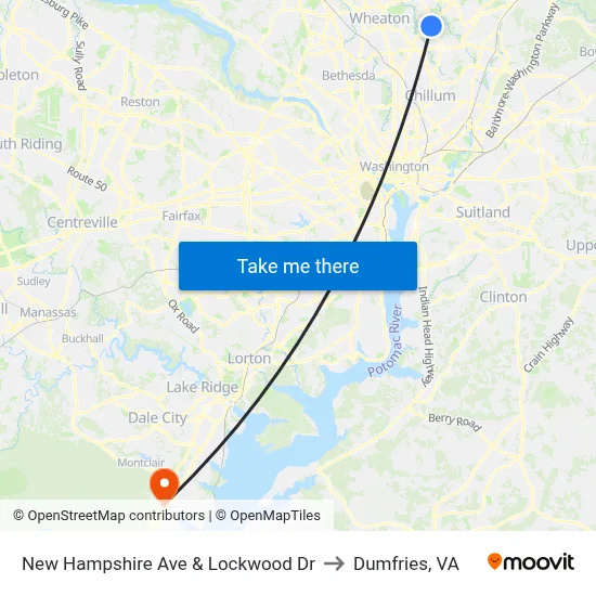 New Hampshire Ave & Lockwood Dr to Dumfries, VA map