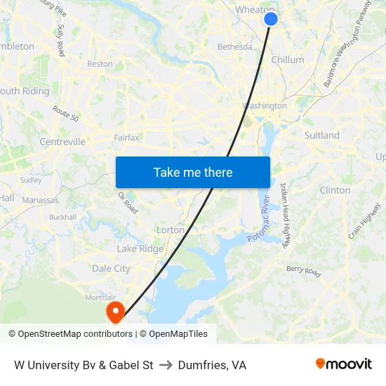 W University Bv & Gabel St to Dumfries, VA map