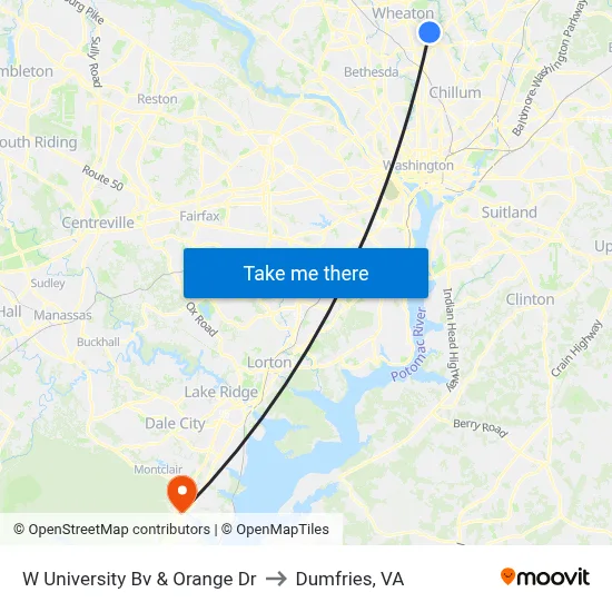 W University Bv & Orange Dr to Dumfries, VA map