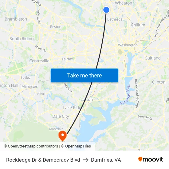 Rockledge Dr & Democracy Blvd to Dumfries, VA map