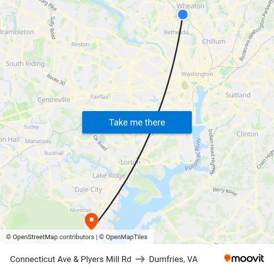 Connecticut Ave & Plyers Mill Rd to Dumfries, VA map