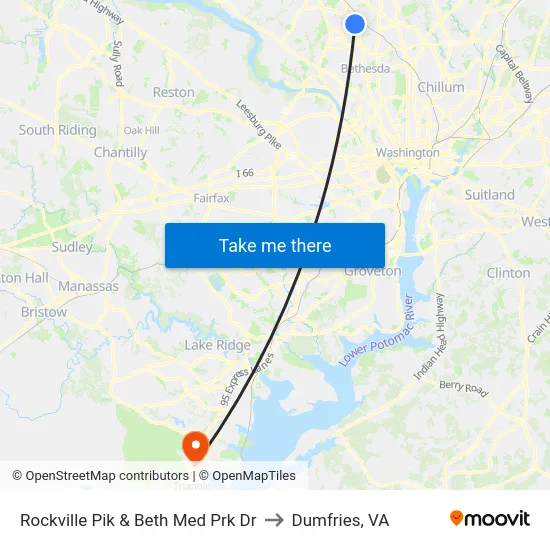 Rockville Pik & Beth Med Prk Dr to Dumfries, VA map