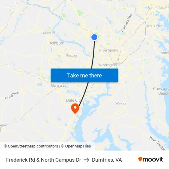 Frederick Rd & North Campus Dr to Dumfries, VA map