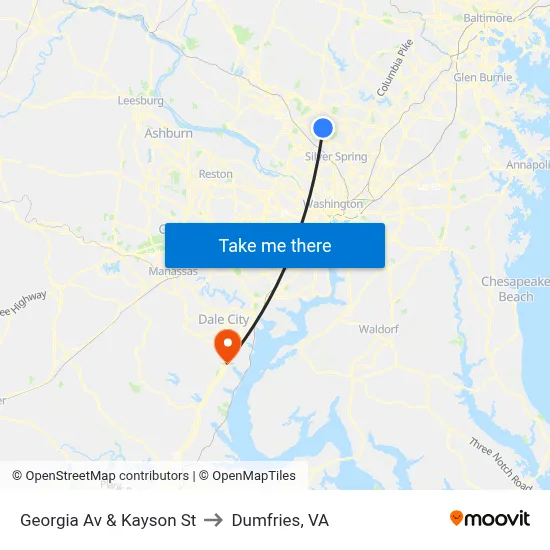 Georgia Av & Kayson St to Dumfries, VA map