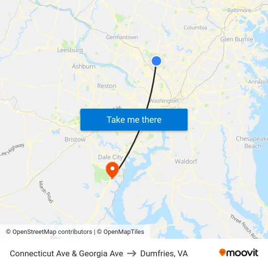 Connecticut Ave & Georgia Ave to Dumfries, VA map