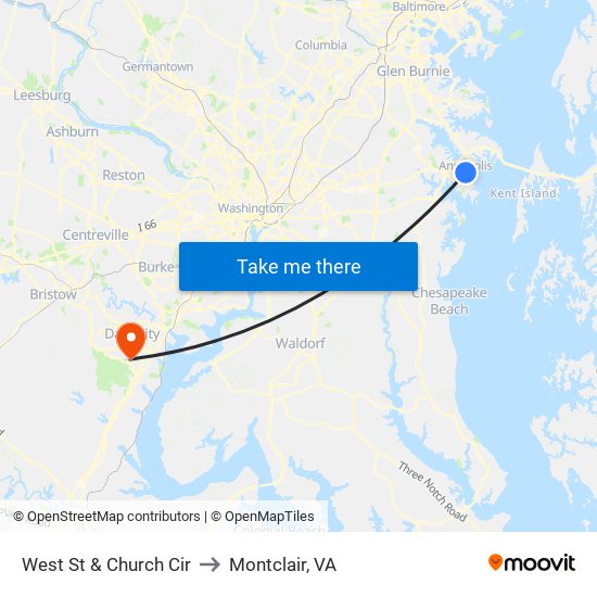 West St & Church Cir to Montclair, VA map