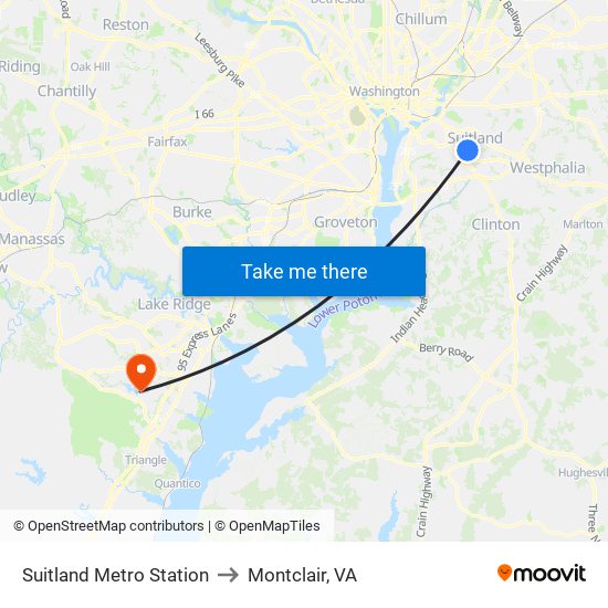 Suitland Metro Station to Montclair, VA map