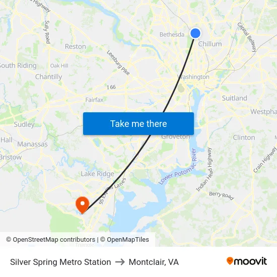Silver Spring Metro Station to Montclair, VA map