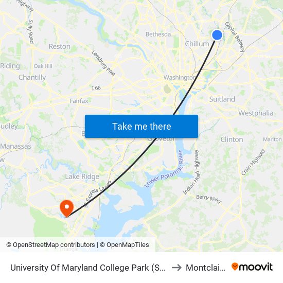 University Of Maryland College Park (Stadium Dr.) to Montclair, VA map