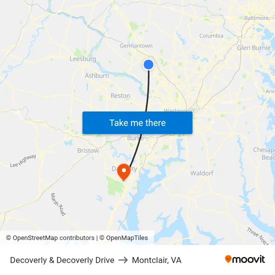Decoverly & Decoverly Drive to Montclair, VA map