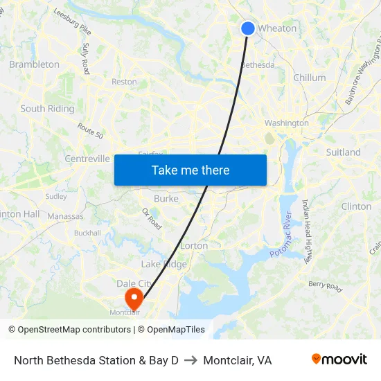 North Bethesda Station & Bay D to Montclair, VA map