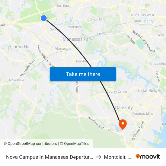 Nova Campus In Manassas Departures to Montclair, VA map