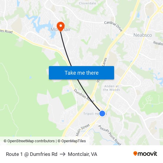 Route 1 @ Dumfries Rd to Montclair, VA map
