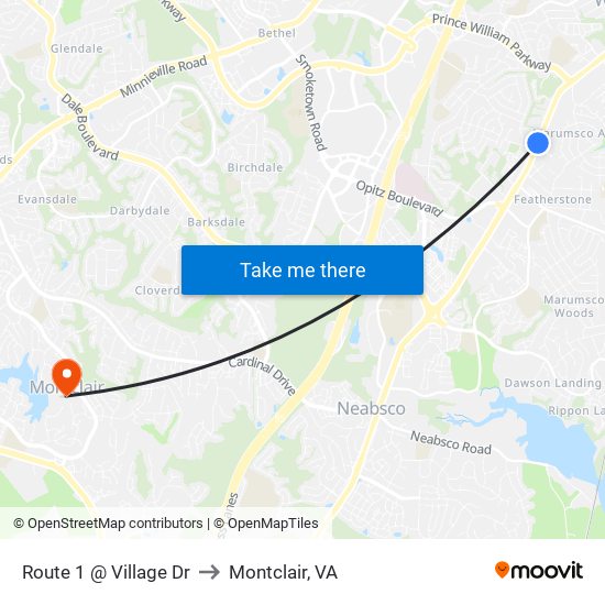 Route 1 @ Village Dr to Montclair, VA map