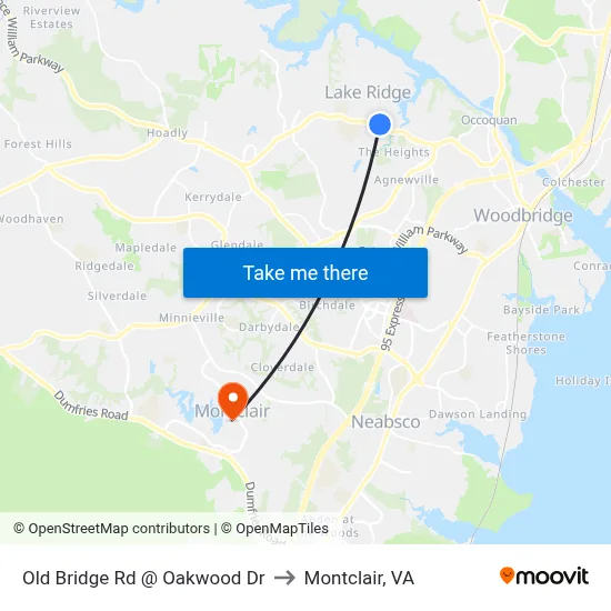 Old Bridge Rd @ Oakwood Dr to Montclair, VA map