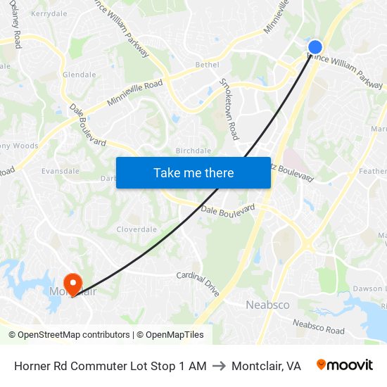 Horner Rd Commuter Lot Stop 1 AM to Montclair, VA map