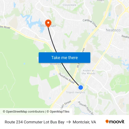 Route 234 Commuter Lot Bus Bay to Montclair, VA map