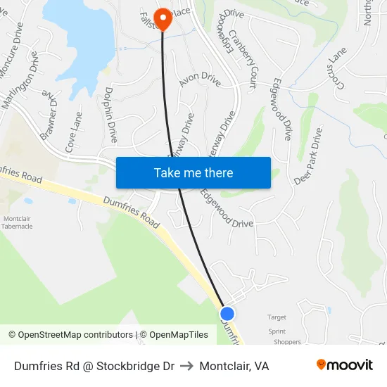 Dumfries Rd @ Stockbridge Dr to Montclair, VA map