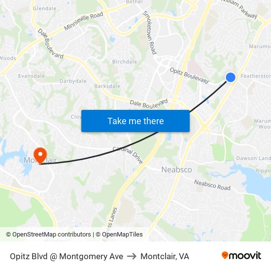 Opitz Blvd @ Montgomery Ave to Montclair, VA map