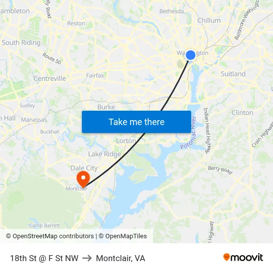 18th St @ F St NW to Montclair, VA map