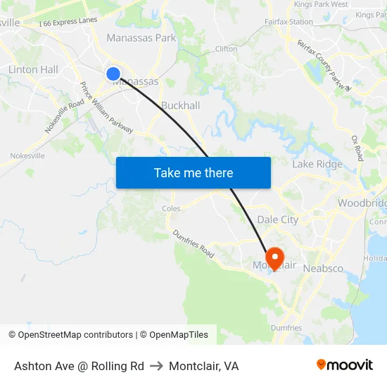 Ashton Ave @ Rolling Rd to Montclair, VA map